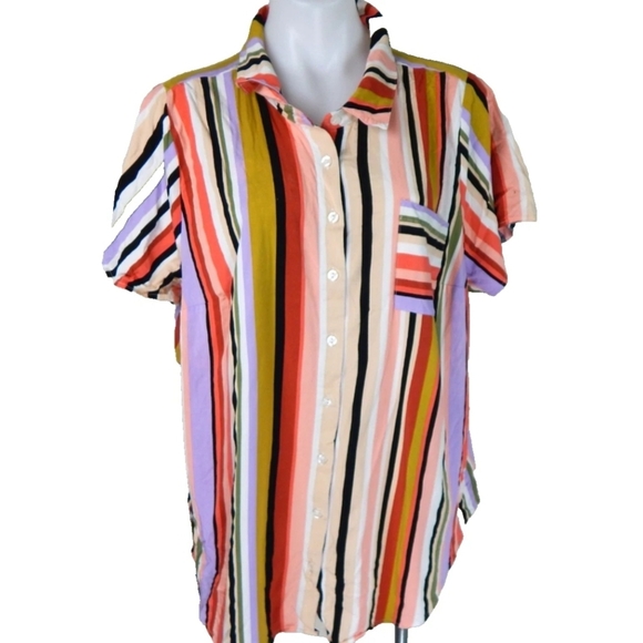 Torrid Colorful Stripe Challis Button Down - Picture 2 of 4